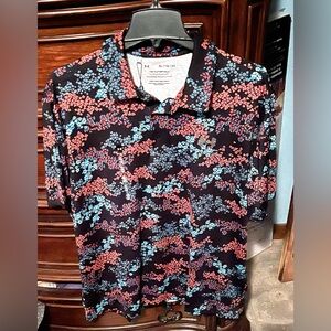 Mens size XL UA The Playoff Polo 3.0 Black multi color floral Golf shirt!